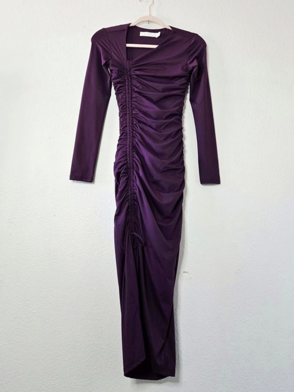 Rachel Parcell Purple Ruched Long Sleeve Asymetric Neck Maxi Dress Size XXS - Picture 2 of 8